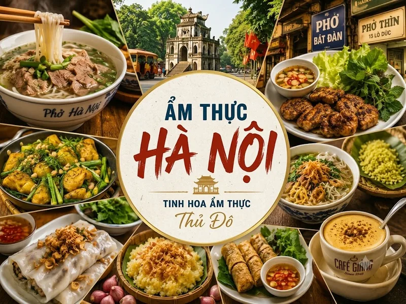 Khám phá ẩm thực Hà Nội với phở, bún chả, bánh cuốn và cà phê trứng.